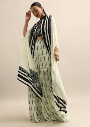 Ivory Printed Crop Top And Sharara Set