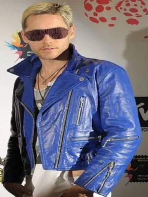 Jared Leto Blue Leather Jacket