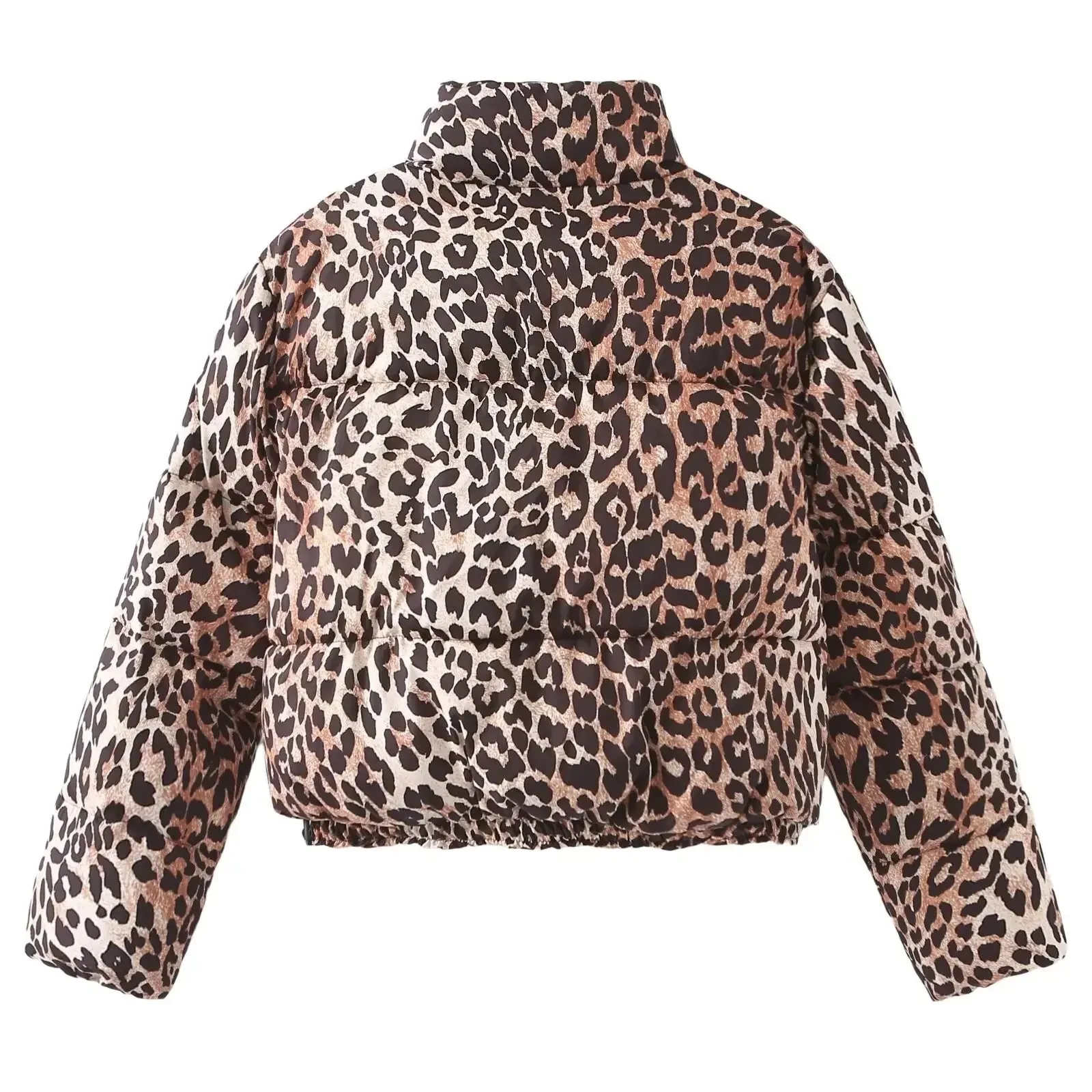 Kelsey Leopard Stand Neck Long Sleeve Zipper Padded Coat
