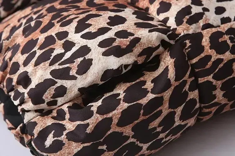 Kelsey Leopard Stand Neck Long Sleeve Zipper Padded Coat
