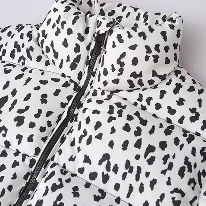 Kelsey Leopard Stand Neck Long Sleeve Zipper Padded Coat