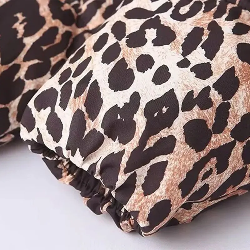 Kelsey Leopard Stand Neck Long Sleeve Zipper Padded Coat
