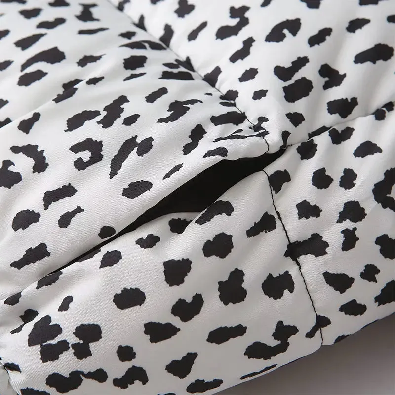 Kelsey Leopard Stand Neck Long Sleeve Zipper Padded Coat