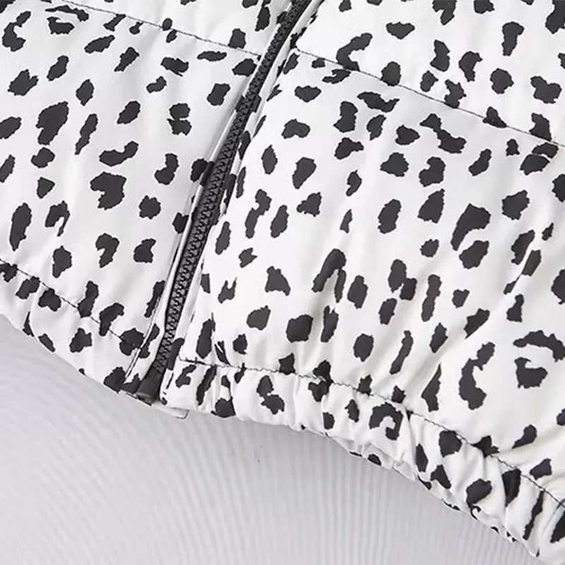 Kelsey Leopard Stand Neck Long Sleeve Zipper Padded Coat