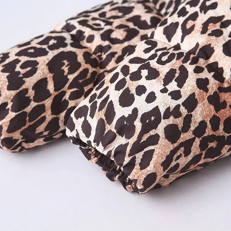 Kelsey Leopard Stand Neck Long Sleeve Zipper Padded Coat