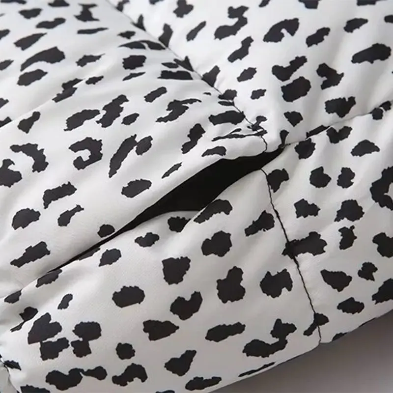 Kelsey Leopard Stand Neck Long Sleeve Zipper Padded Coat