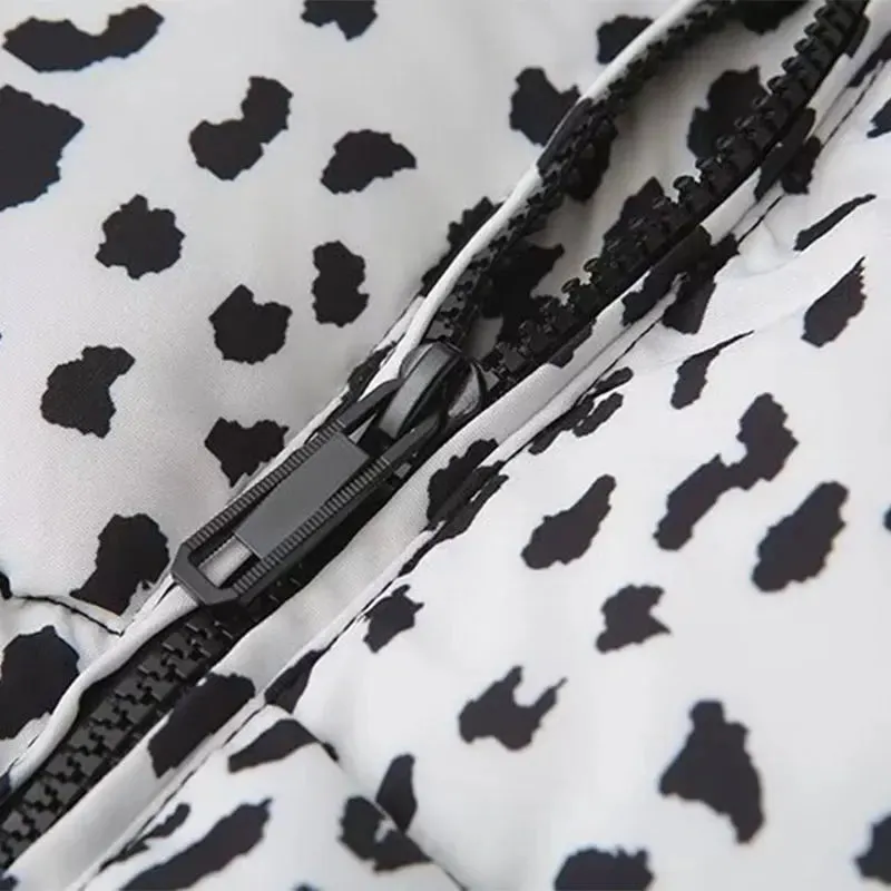 Kelsey Leopard Stand Neck Long Sleeve Zipper Padded Coat