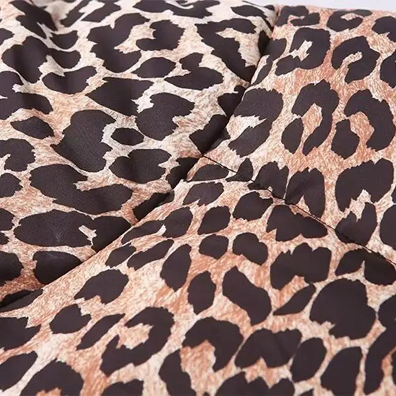 Kelsey Leopard Stand Neck Long Sleeve Zipper Padded Coat