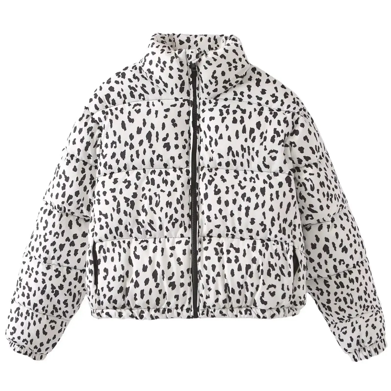 Kelsey Leopard Stand Neck Long Sleeve Zipper Padded Coat