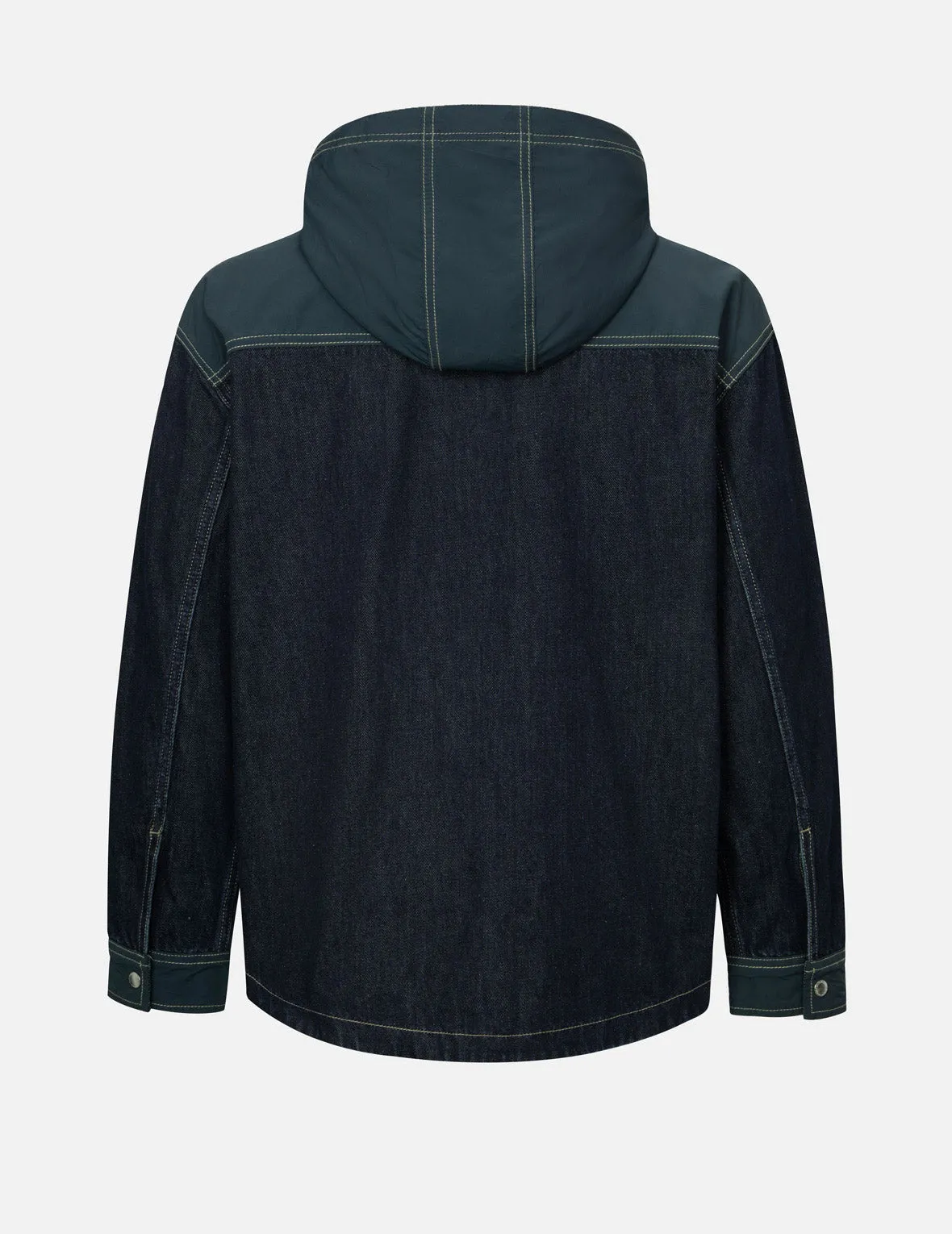 Logo Print Loose Fit Hooded Denim Shirt Jacket