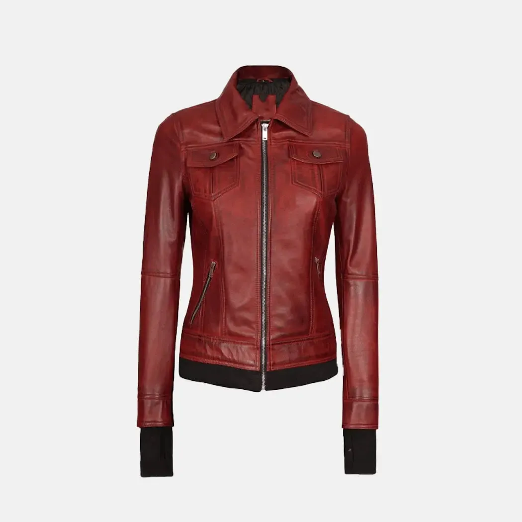 Lyra Lagoon Women's  Hooded Leather Jacket with Removable Hood