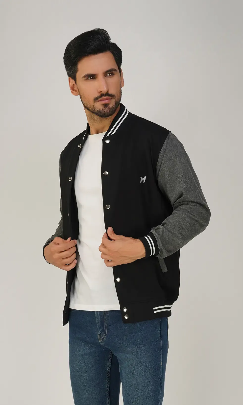 Mebadass Cotton Men's Varsity Winterwear Jacket - Black & Grey
