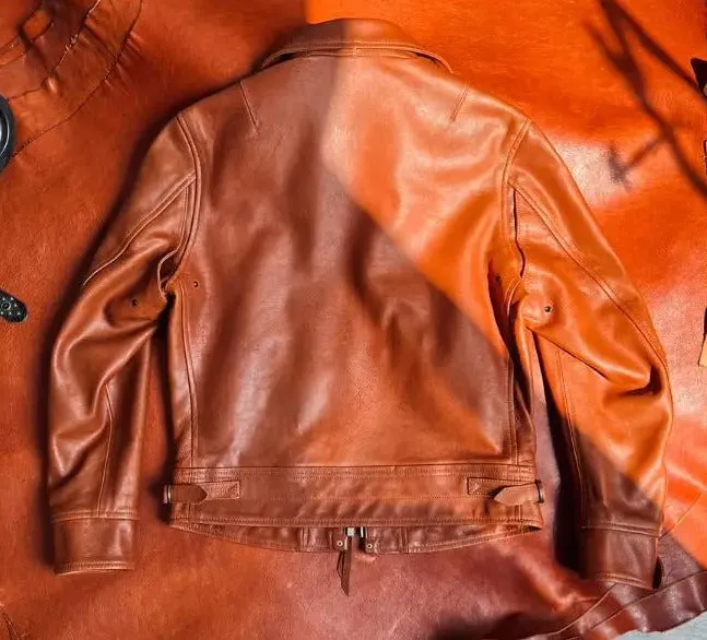 Men's Classic Rider Vintage Orange Luxury Cowhide Leather Jacket