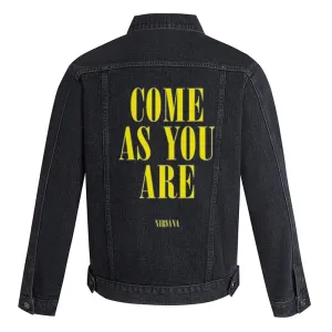 Mens COME AS YOU ARE Letter Graphic Button Up Denim Jacket
