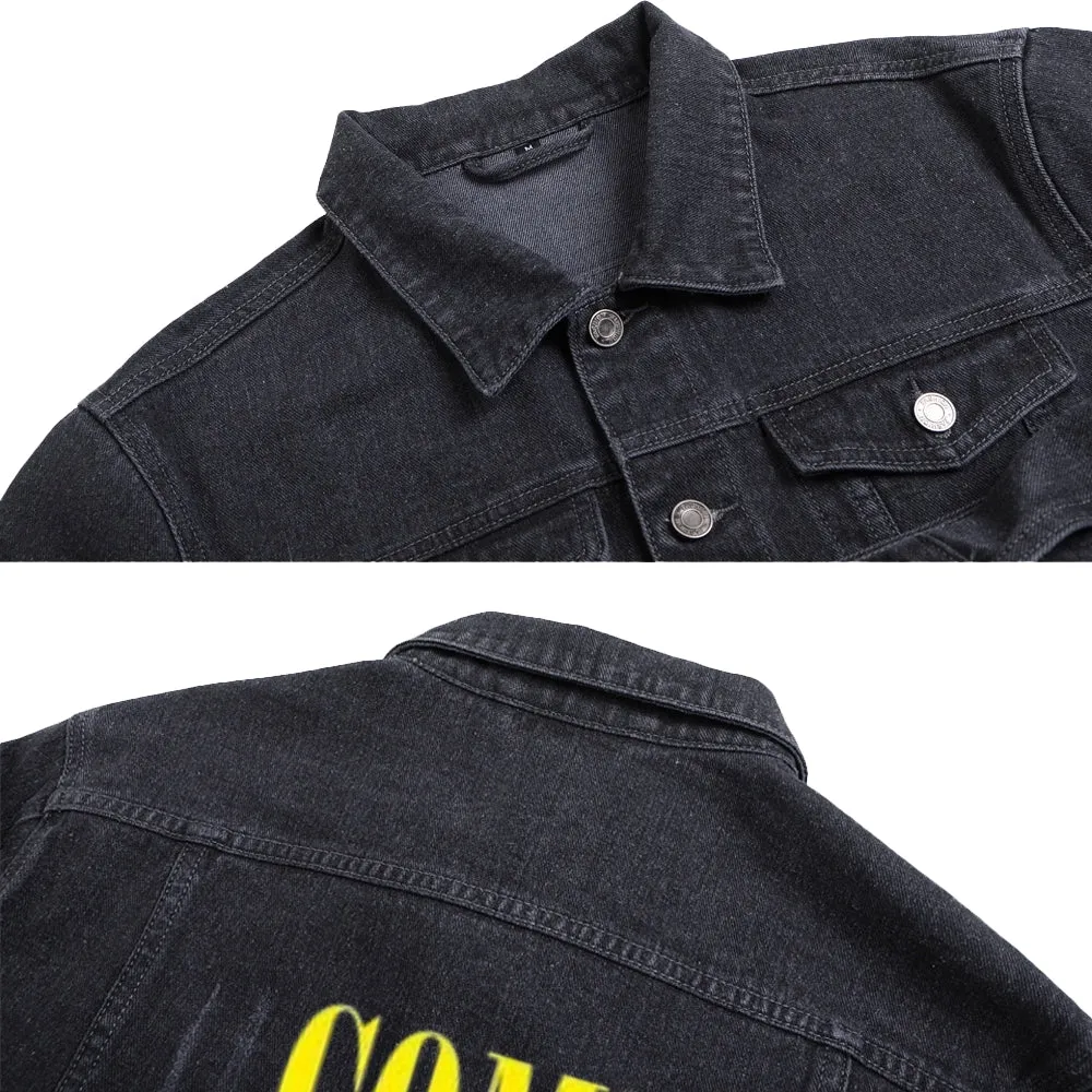 Mens COME AS YOU ARE Letter Graphic Button Up Denim Jacket