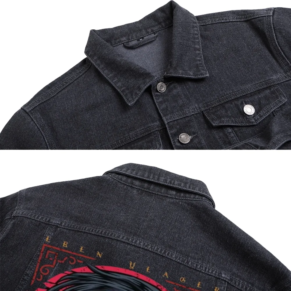 Mens Eren Jaeger Graphic Button Up Denim Jacket