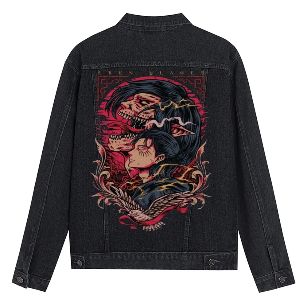 Mens Eren Jaeger Graphic Button Up Denim Jacket