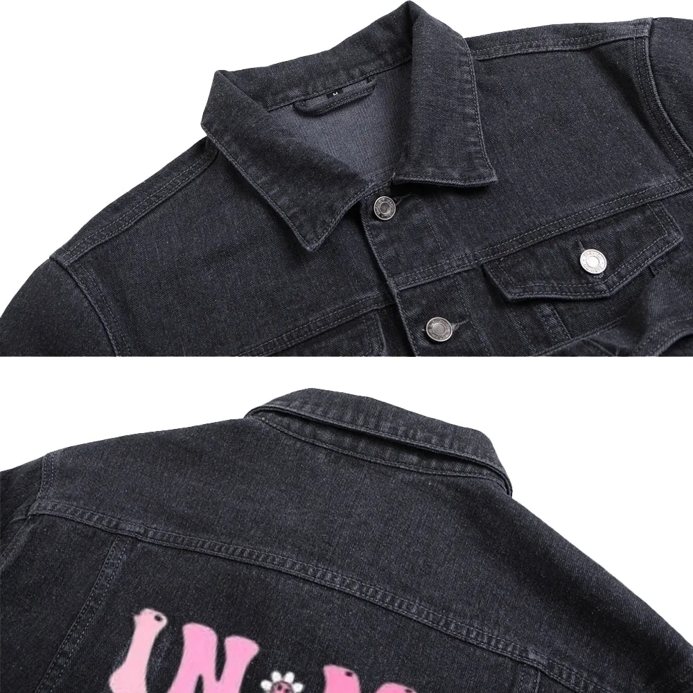 Mens IN MY SOCIAL WORKER ERA Letter Graphic Button Up Denim Jacket
