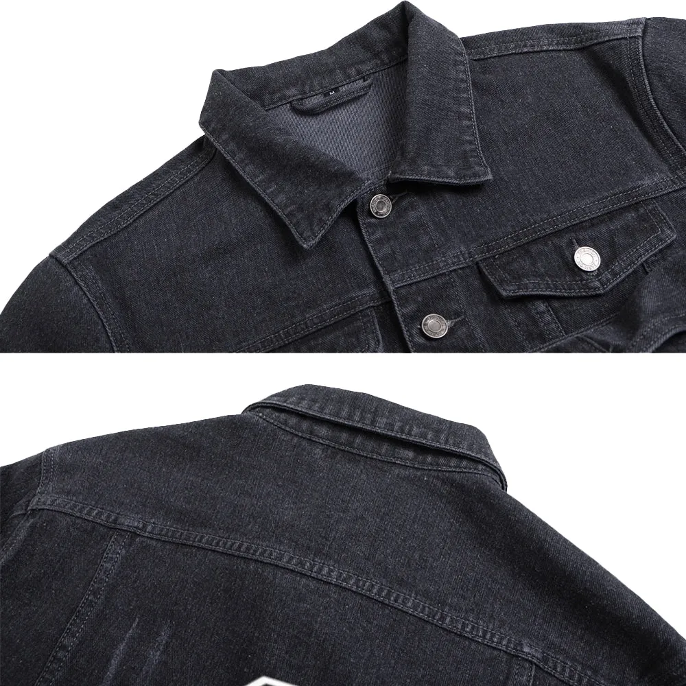 Mens Lucky Number 3 Graphic Button Up Denim Jacket