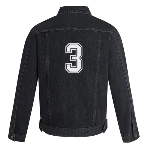 Mens Lucky Number 3 Graphic Button Up Denim Jacket