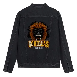 Mens Vintage Cartoon Prints GORILLAS SPORT TEAM Denim Jacket
