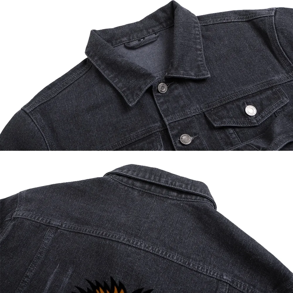 Mens Vintage Cartoon Prints GORILLAS SPORT TEAM Denim Jacket