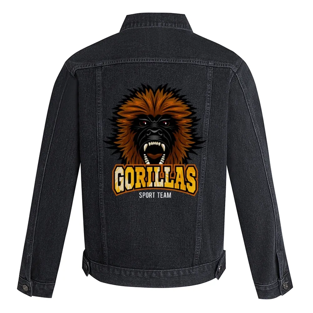 Mens Vintage Cartoon Prints GORILLAS SPORT TEAM Denim Jacket