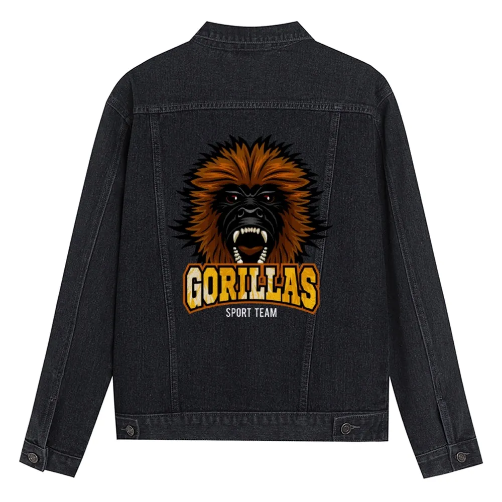 Mens Vintage Cartoon Prints GORILLAS SPORT TEAM Denim Jacket