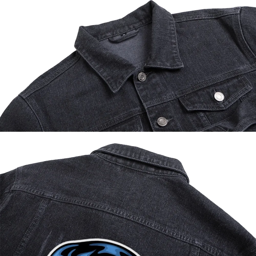 Mens Vintage Cartoon Prints SPORT TEAM WALRUSES Denim Jacket