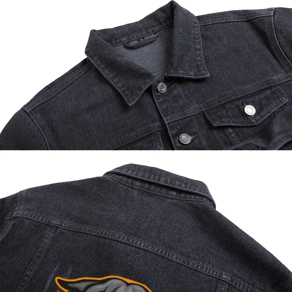 Mens Vintage Cartoon Prints WILD CATS Denim Jacket