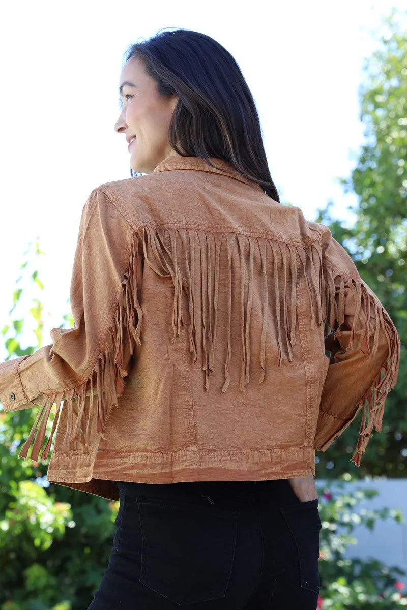 Mineral Washed Rust Twill Jacket with Fringe