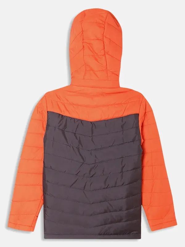 Octave Boys Orange Colourblocked Padded Jacket With Patchwork