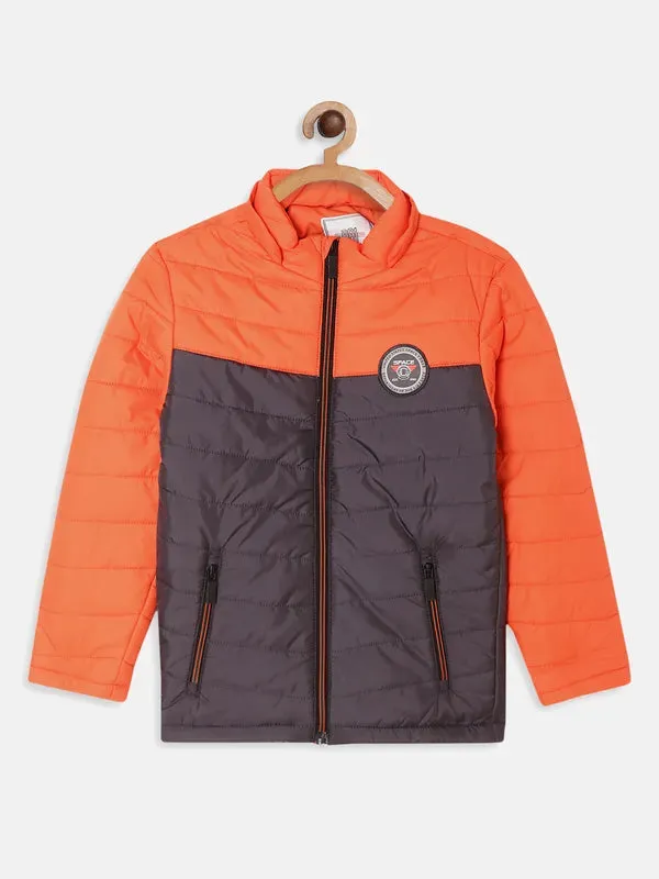Octave Boys Orange Colourblocked Padded Jacket With Patchwork