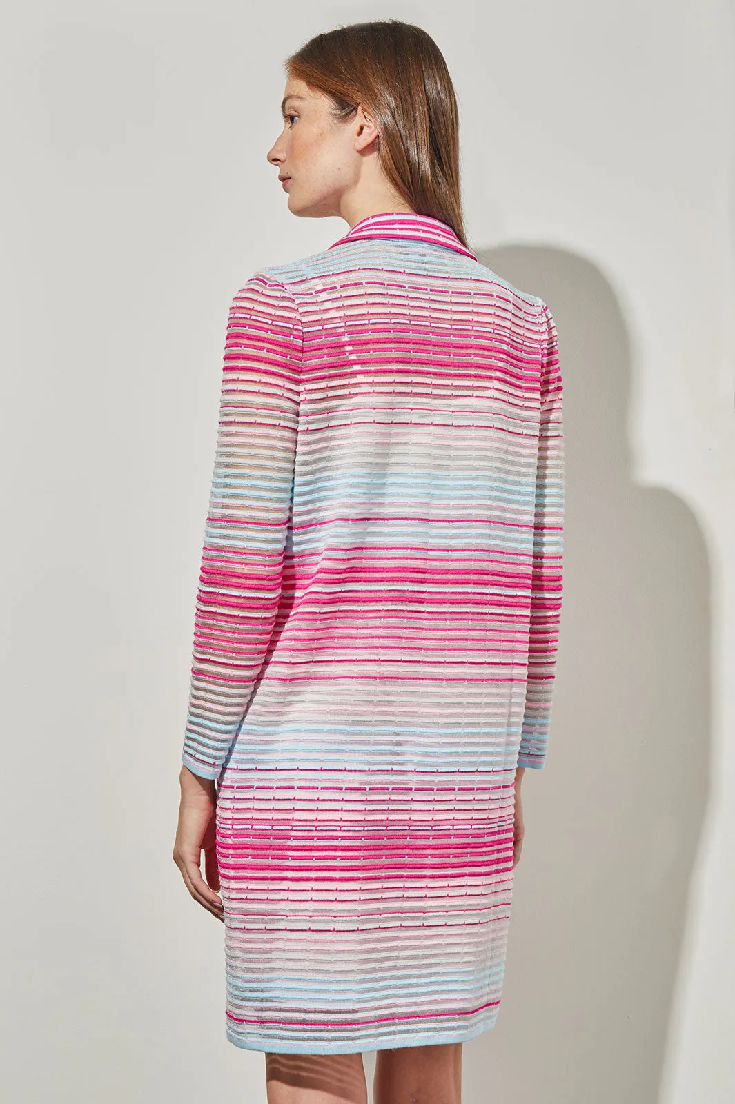 Plus Size Longline Jacket - Sheer Striped Soft Knit
