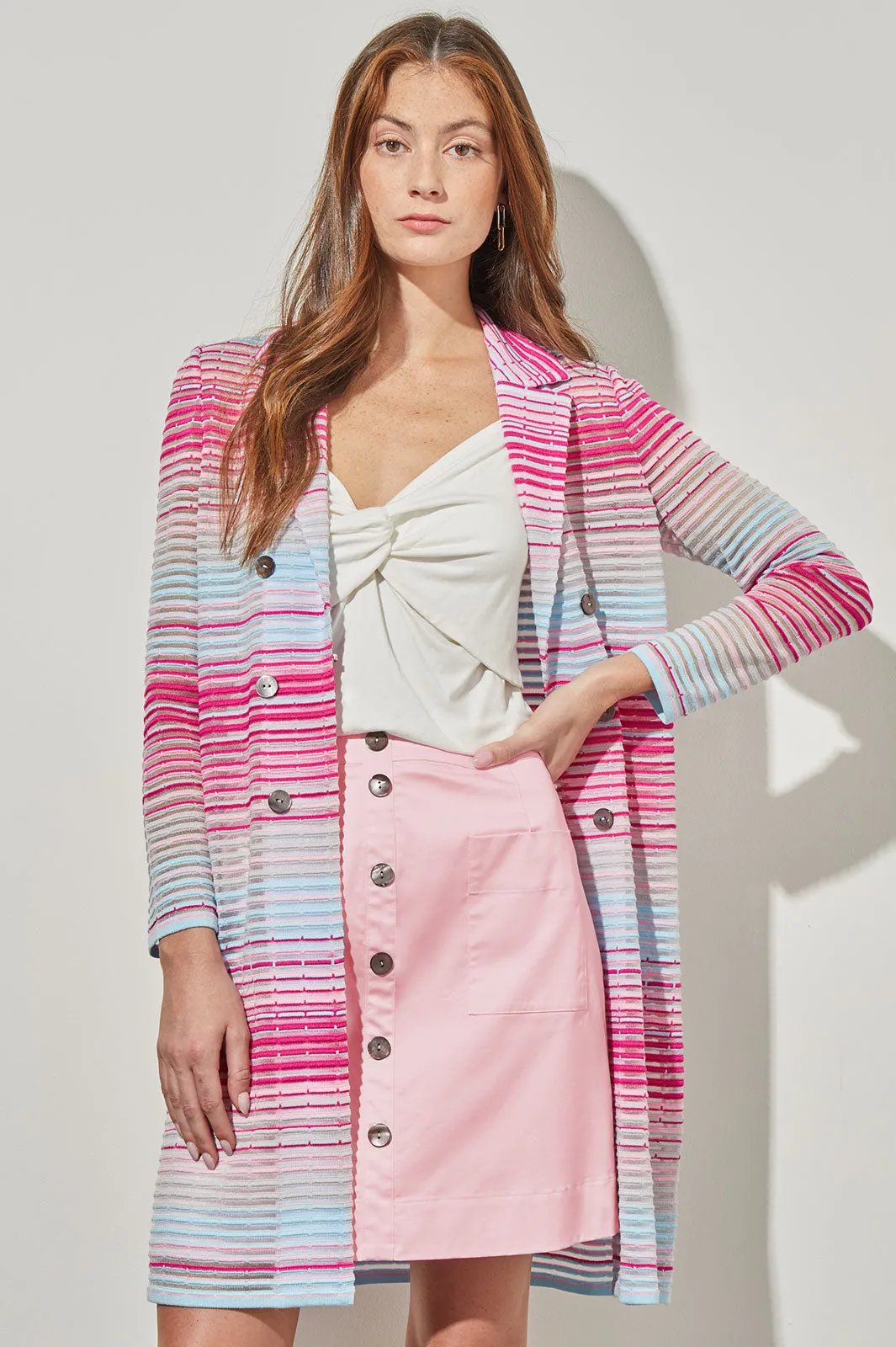 Plus Size Longline Jacket - Sheer Striped Soft Knit