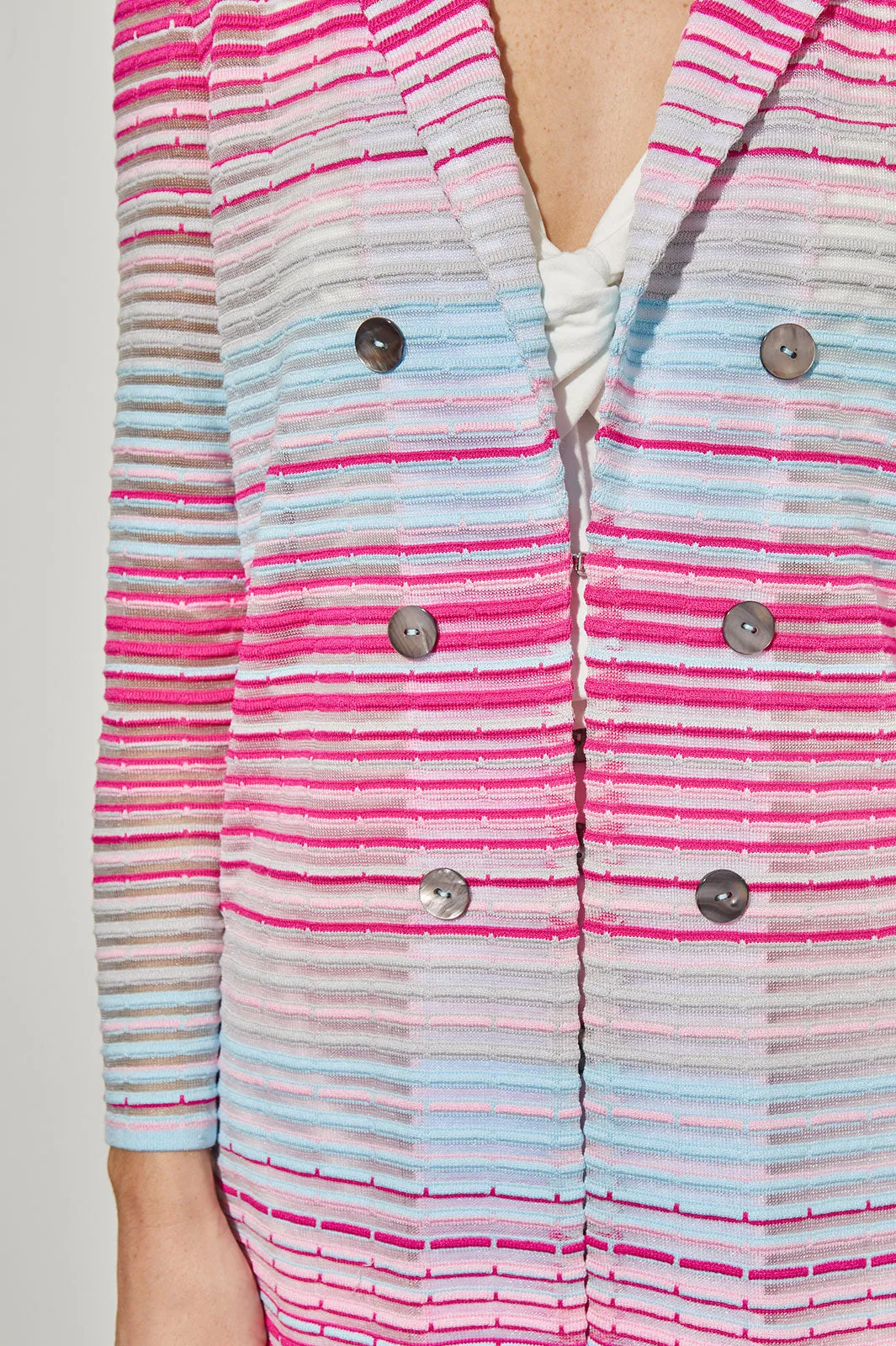Plus Size Longline Jacket - Sheer Striped Soft Knit