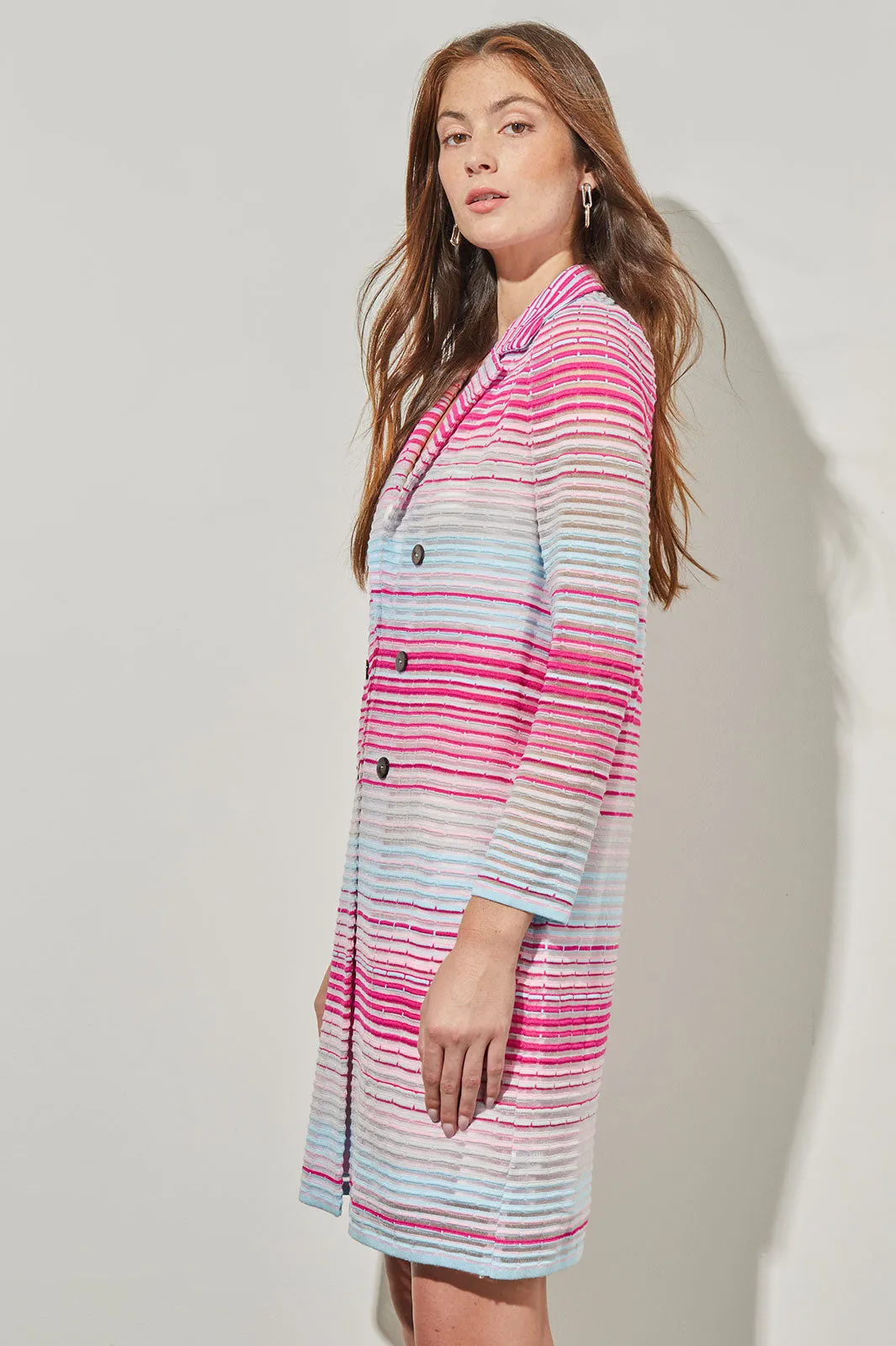 Plus Size Longline Jacket - Sheer Striped Soft Knit
