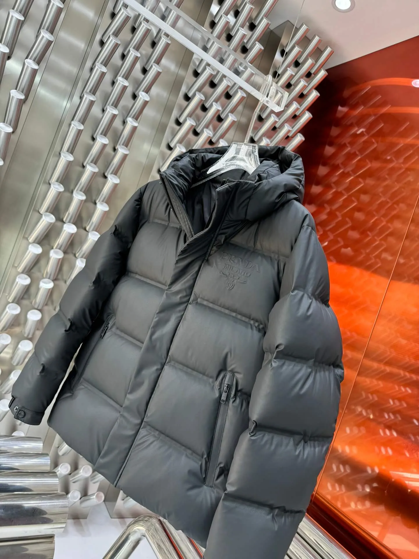 Prada Re-Nylon Black Hooded Down Jacket