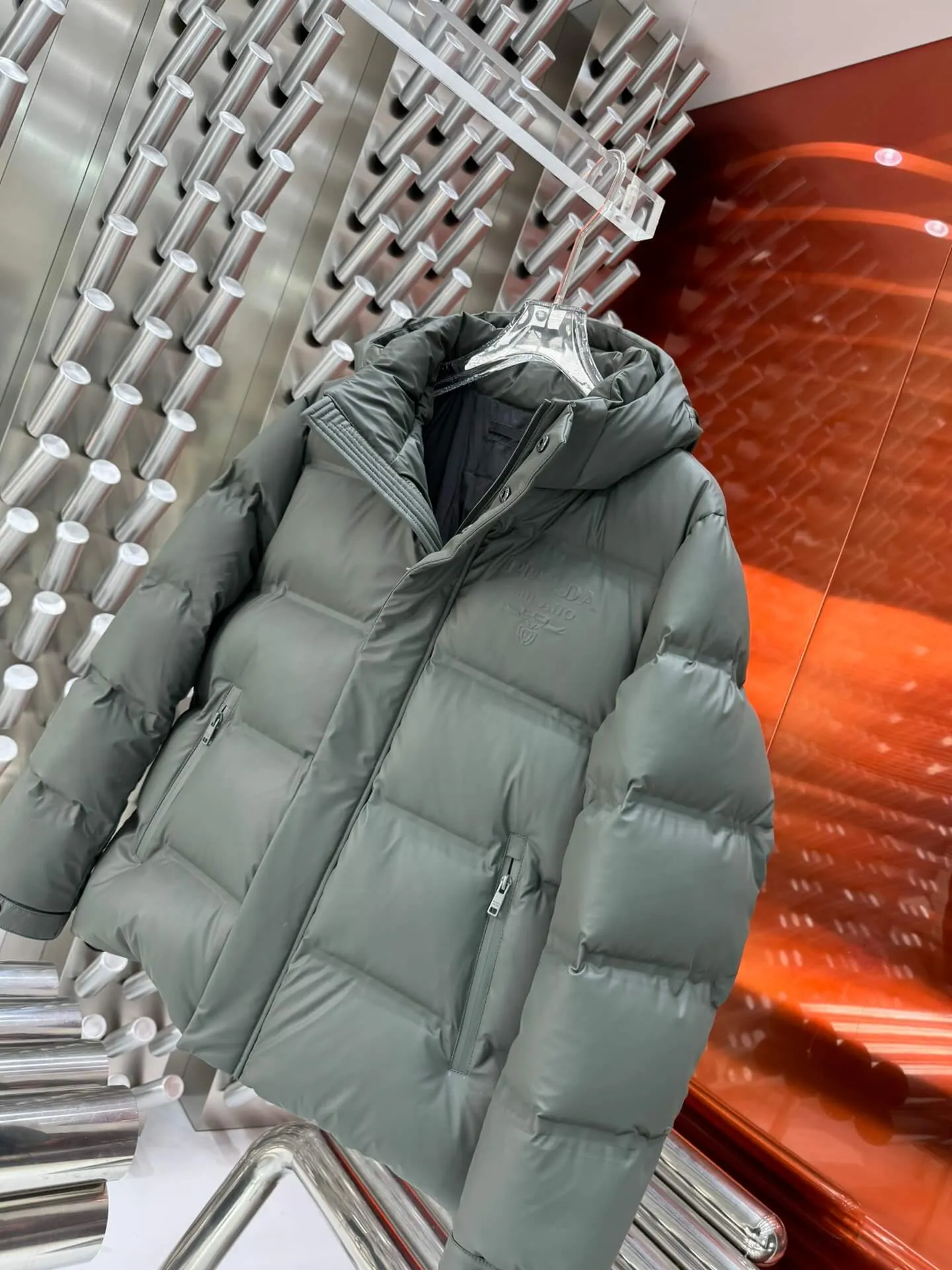 Prada Re-Nylon Green Hooded Down Jacket