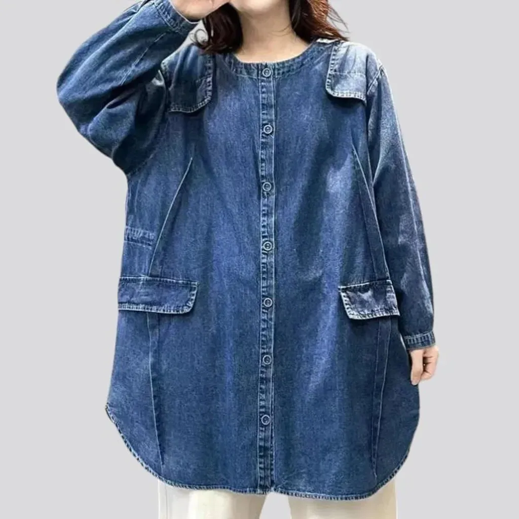Round-collar chore denim jacket for ladies