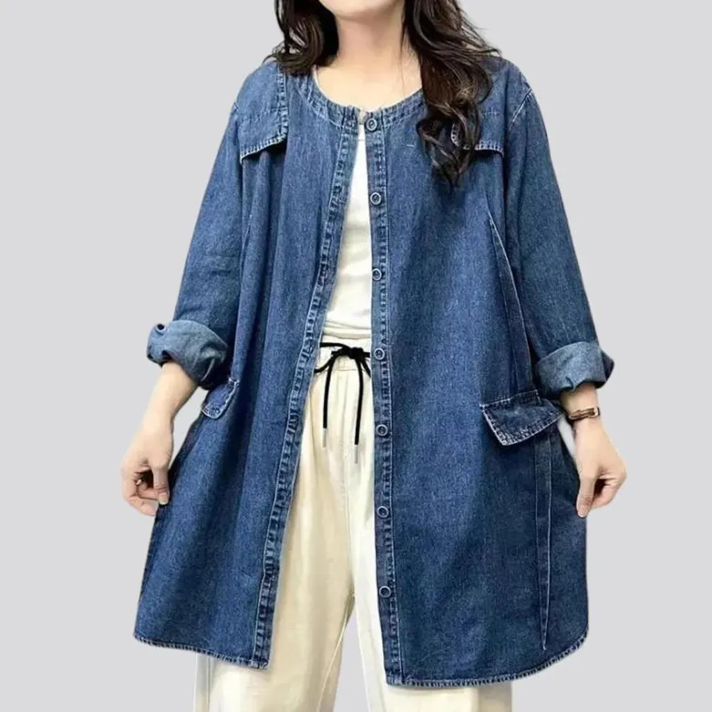 Round-collar chore denim jacket for ladies
