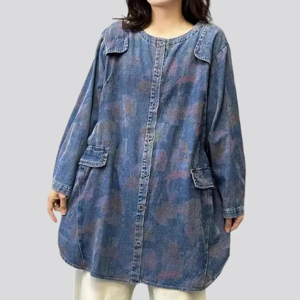 Round-collar chore denim jacket for ladies