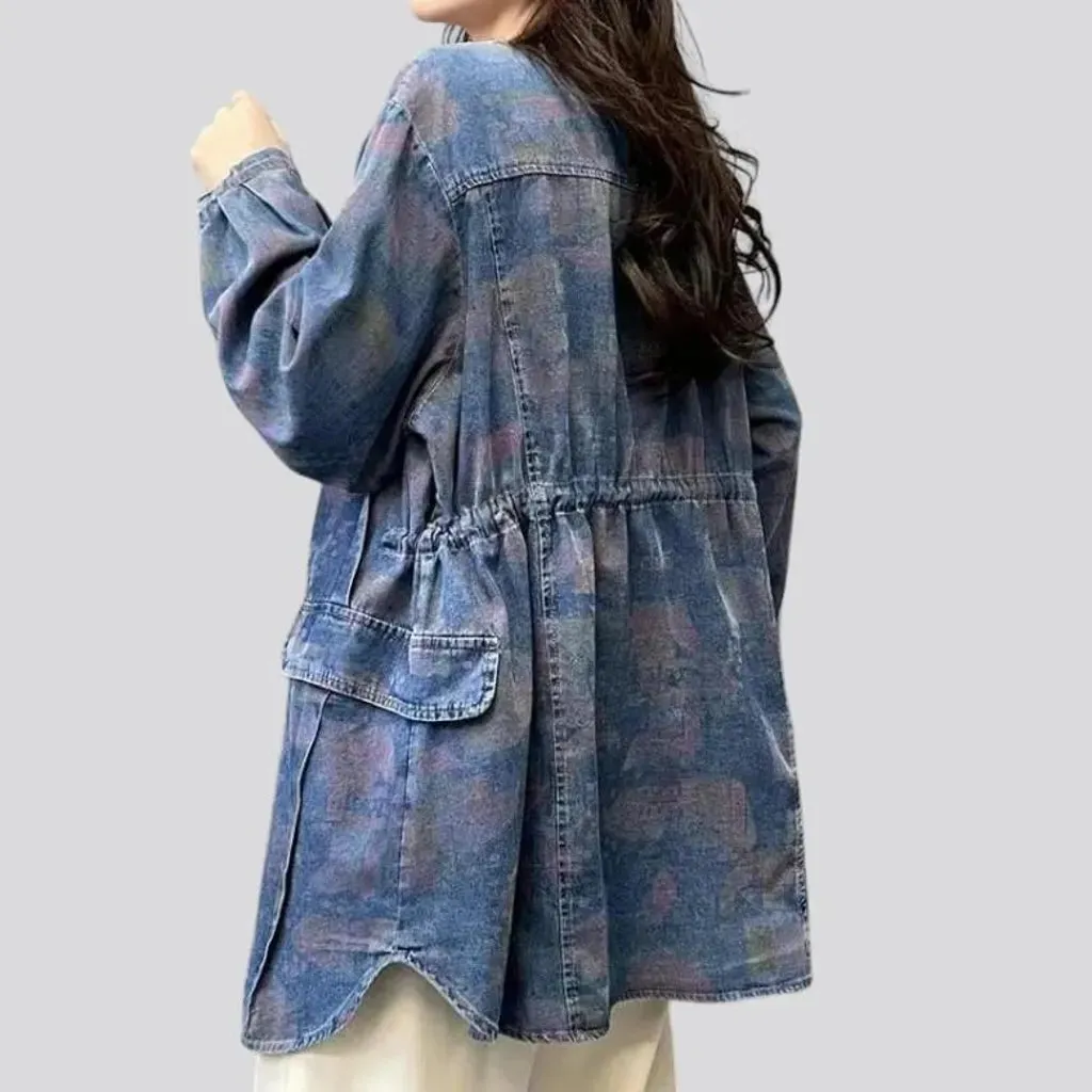 Round-collar chore denim jacket for ladies