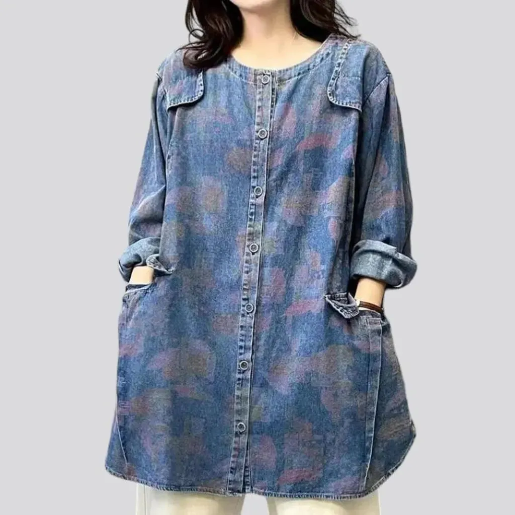 Round-collar chore denim jacket for ladies