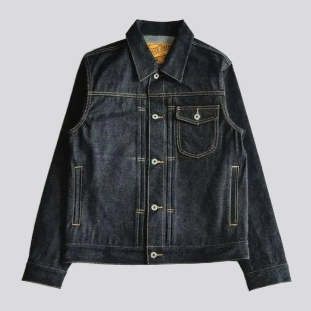 Selvedge dark wash jean jacket
 for men