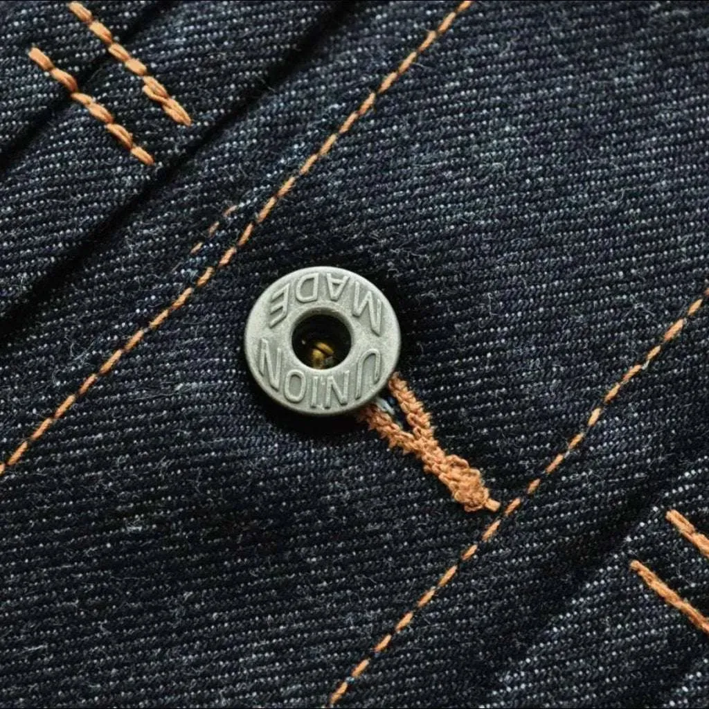 Selvedge dark wash jean jacket
 for men