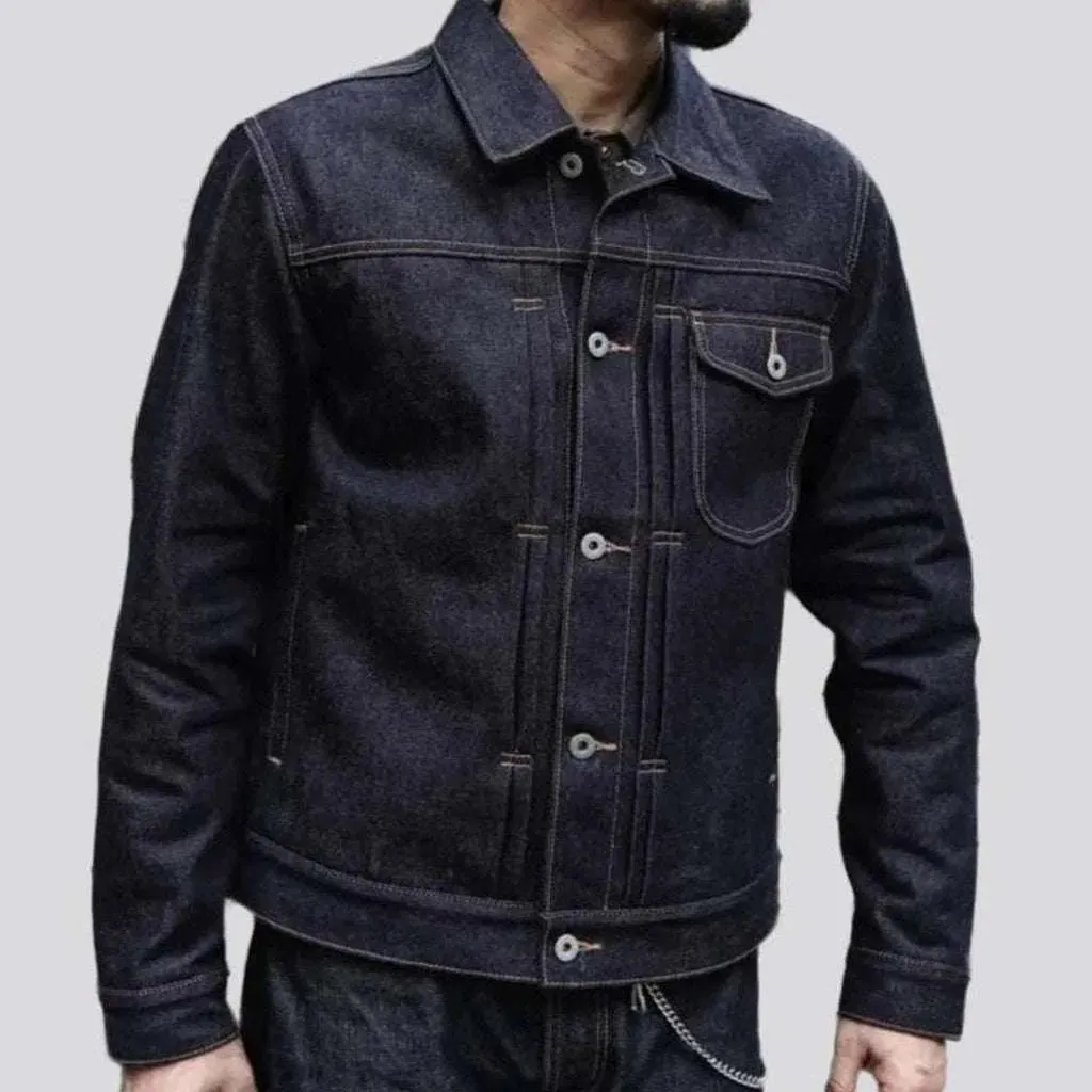 Selvedge dark wash jean jacket
 for men