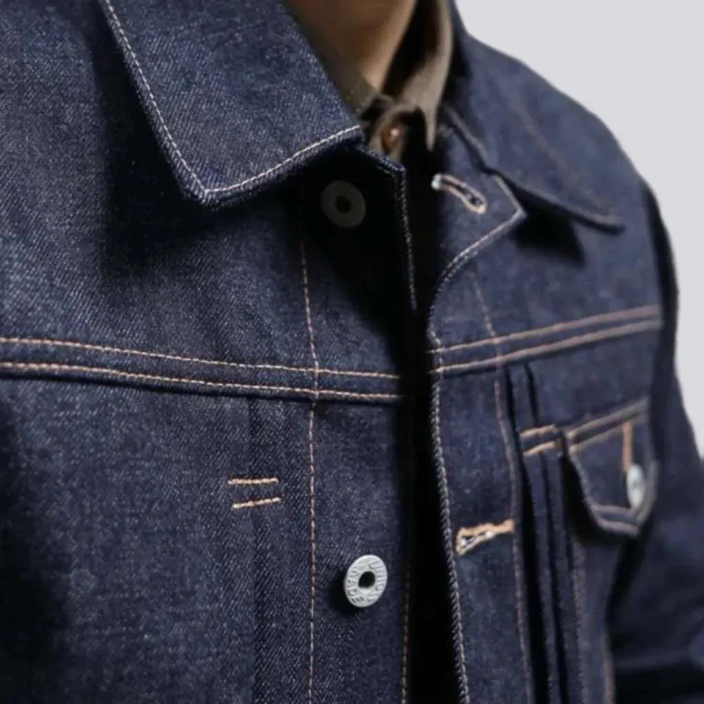 Selvedge dark wash jean jacket
 for men