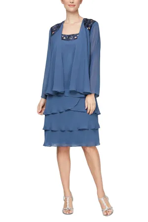 SL Fashions Chiffon Two-piece Scoop Neck Sequin Cut Out Jacket Dress