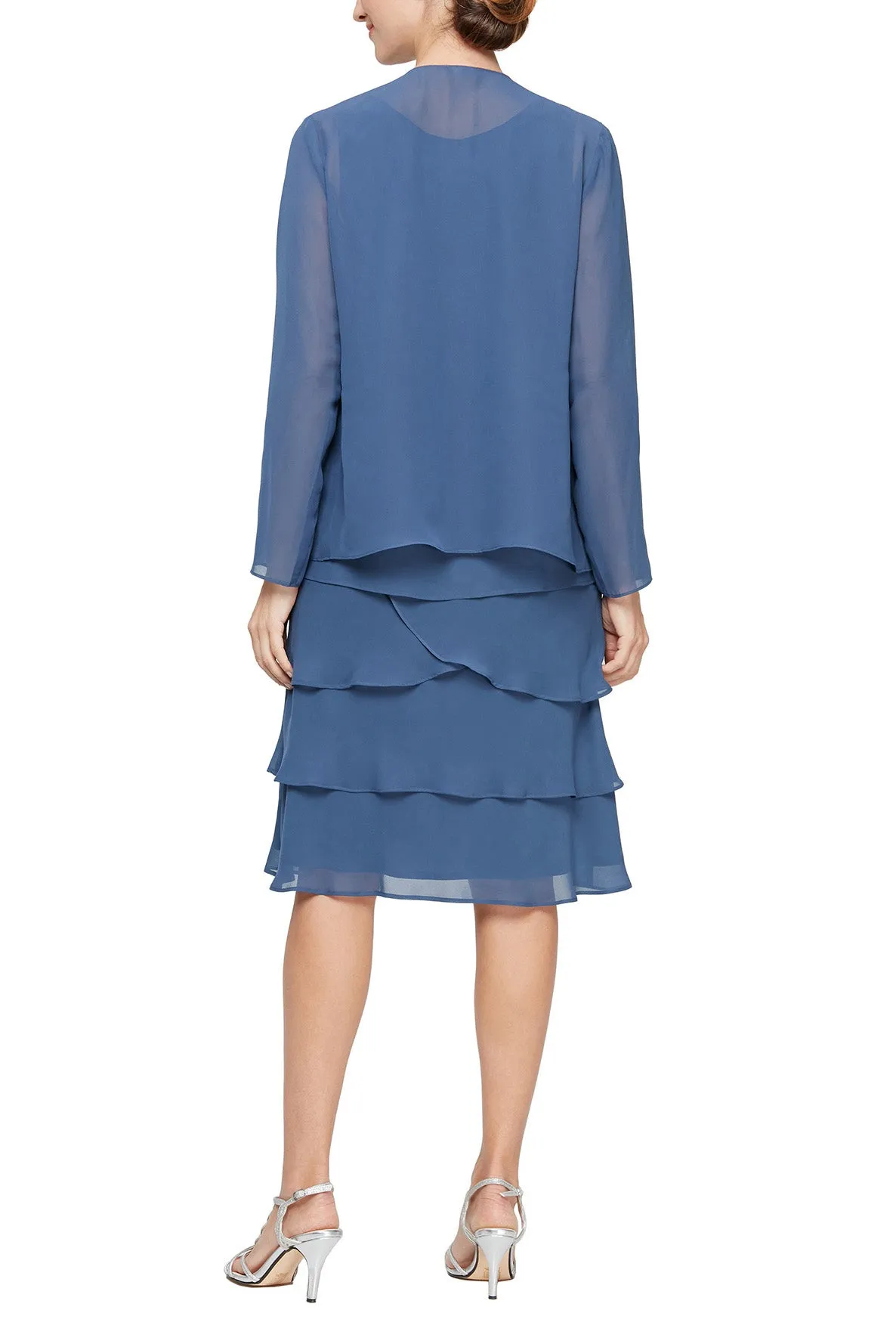 SL Fashions Chiffon Two-piece Scoop Neck Sequin Cut Out Jacket Dress